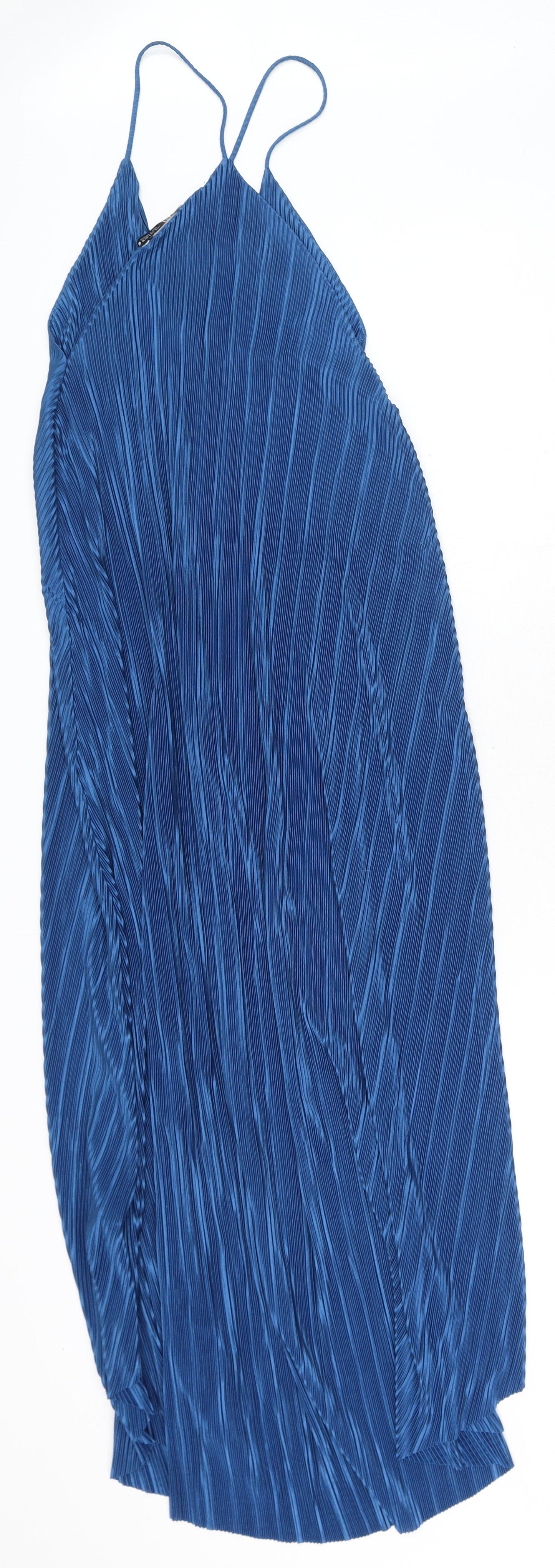 Zara Womens Blue Polyester A-Line Size S V-Neck Pullover