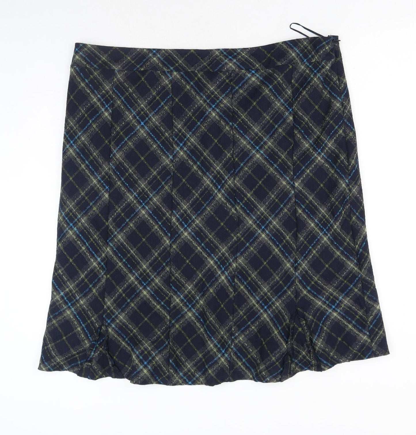 Marks and Spencer Womens Green Plaid Polyester Mini Skirt Size 20 Zip