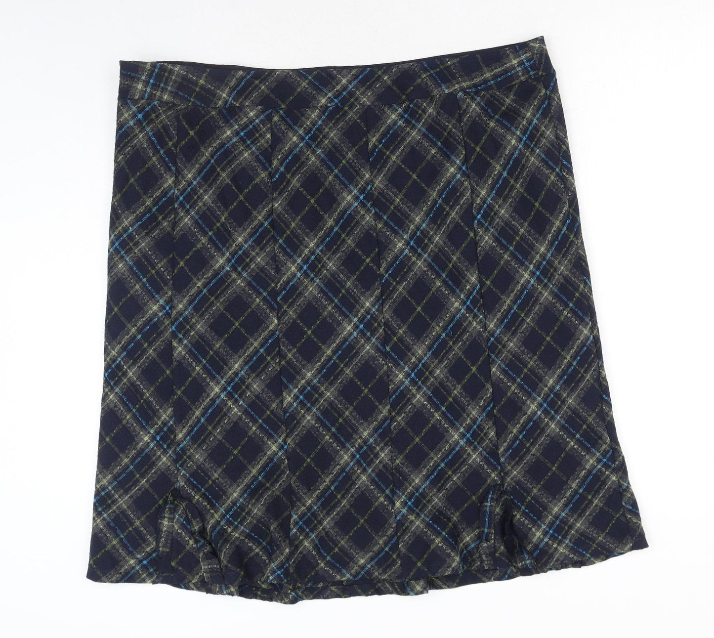 Marks and Spencer Womens Green Plaid Polyester Mini Skirt Size 20 Zip