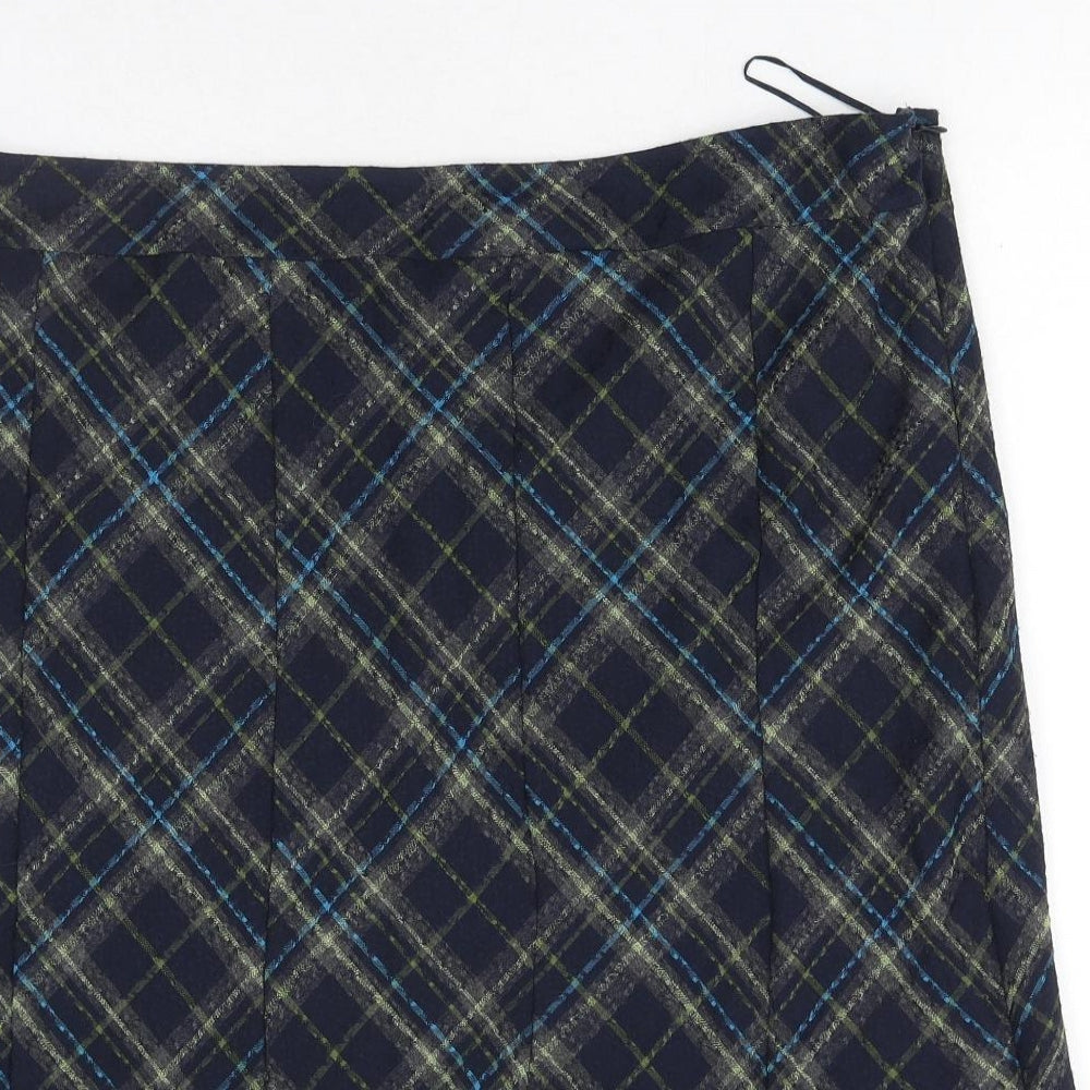 Marks and Spencer Womens Green Plaid Polyester Mini Skirt Size 20 Zip