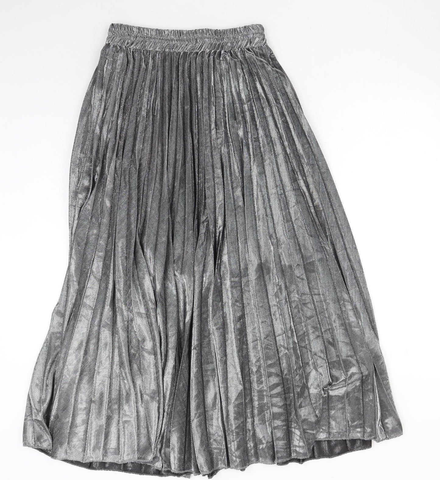 Preworn Womens Silver Polyester Pleated Skirt Size L
