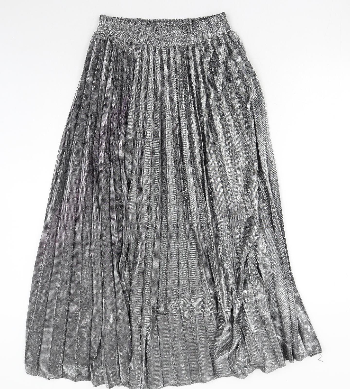 Preworn Womens Silver Polyester Pleated Skirt Size L