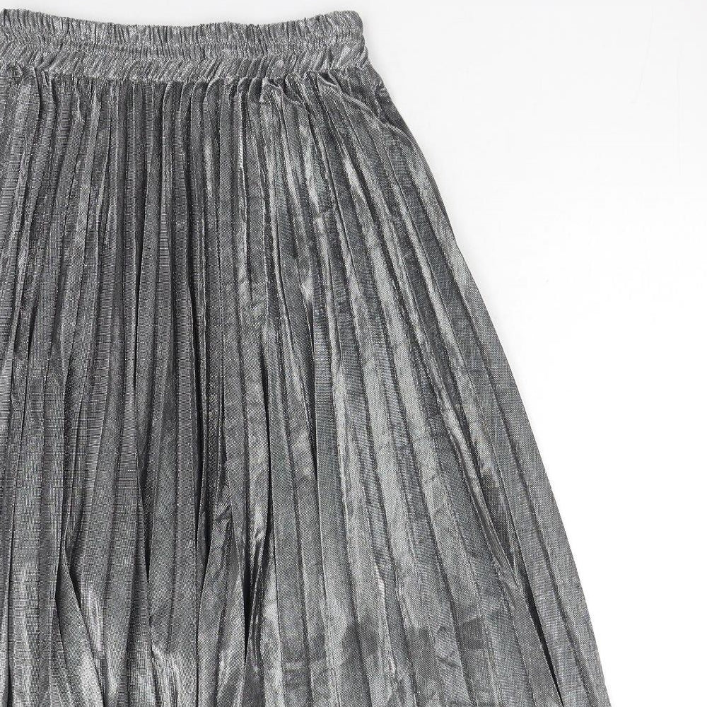 Preworn Womens Silver Polyester Pleated Skirt Size L