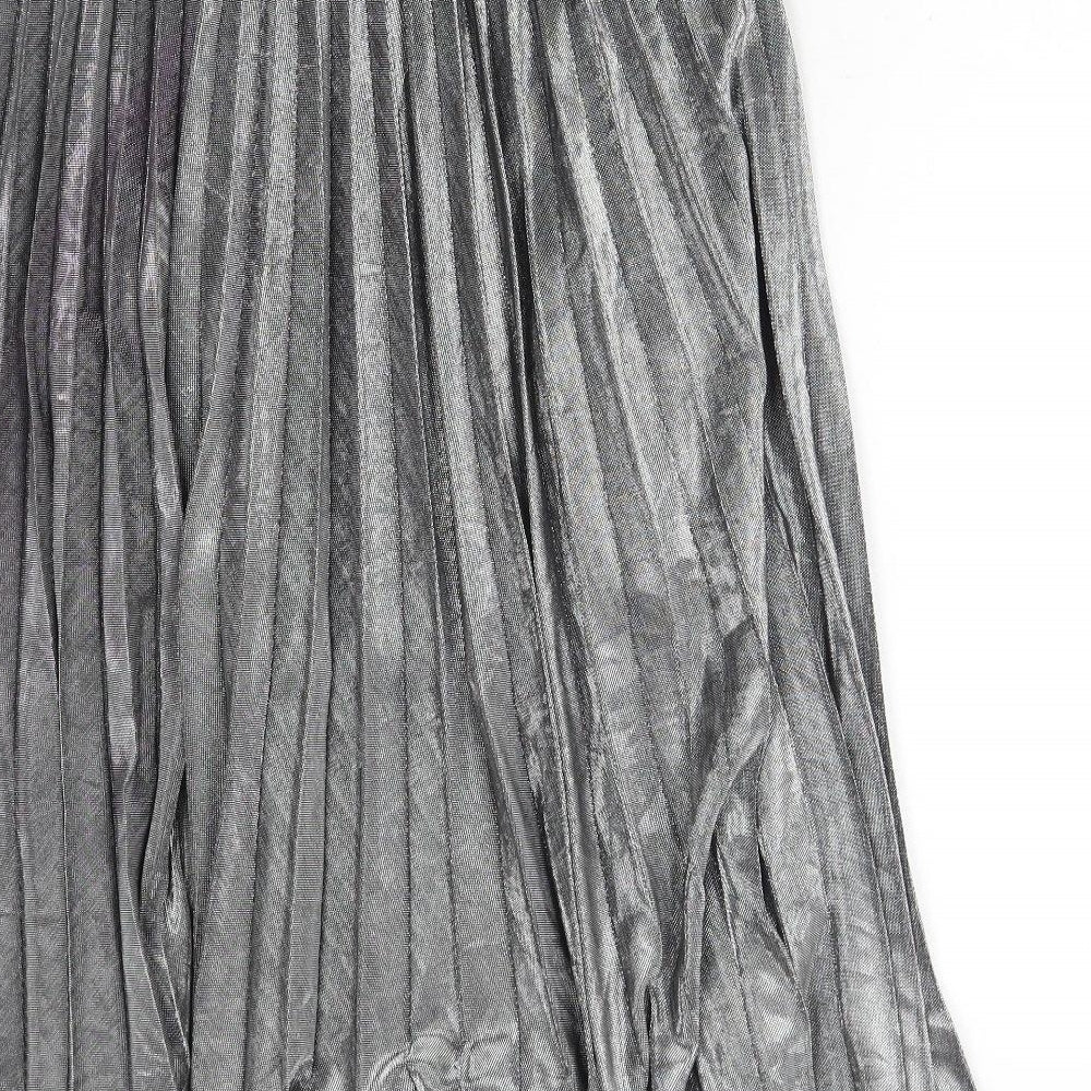 Preworn Womens Silver Polyester Pleated Skirt Size L