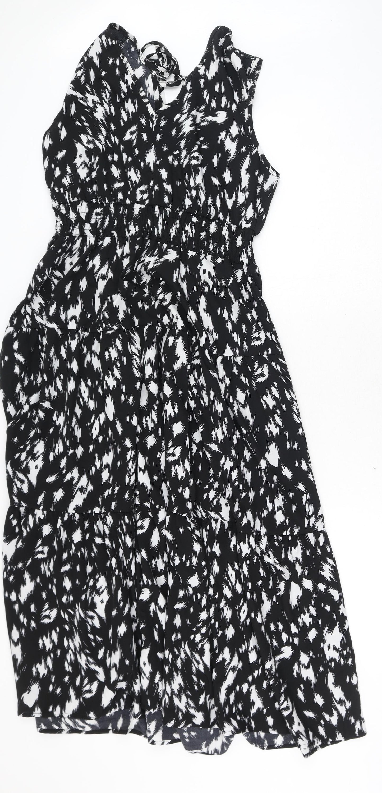 SheIn Womens Black Geometric Polyester A-Line Size L V-Neck Pullover