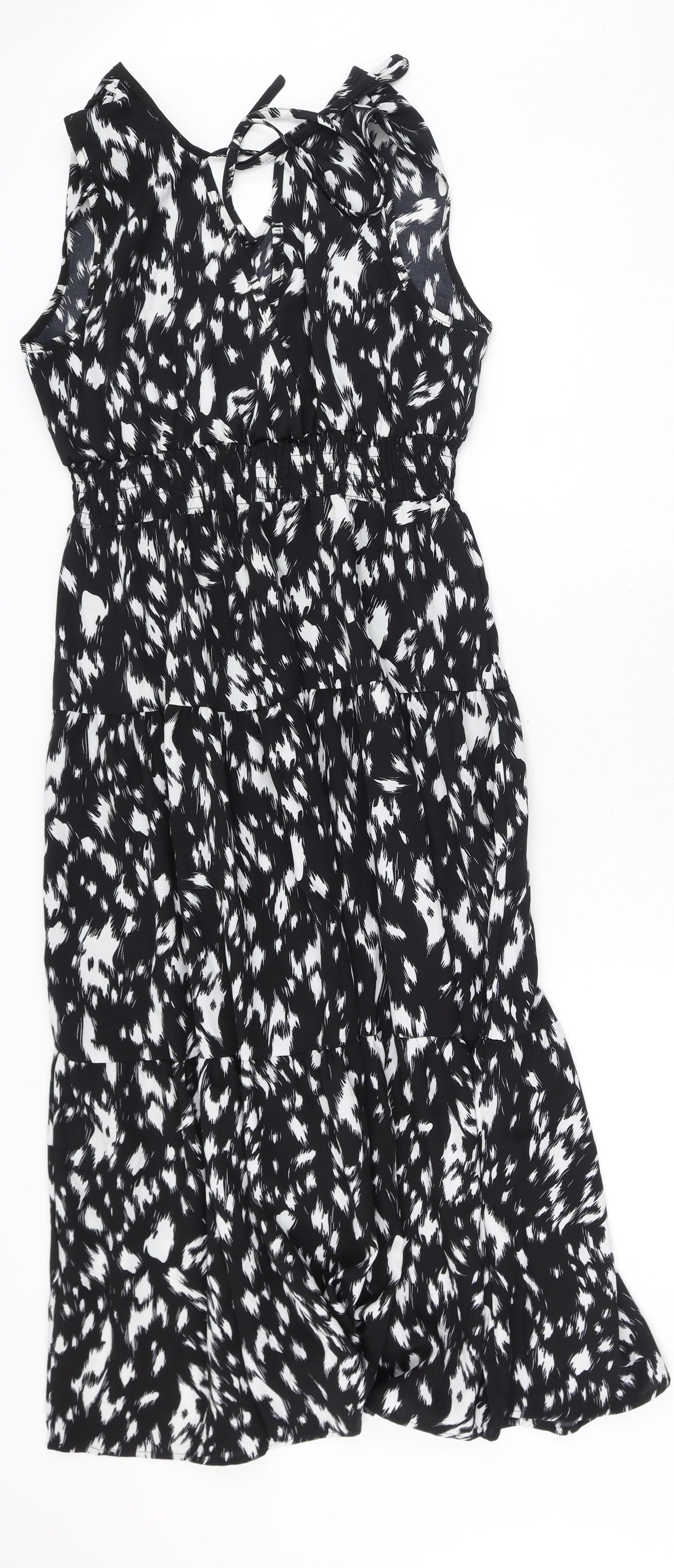 SheIn Womens Black Geometric Polyester A-Line Size L V-Neck Pullover