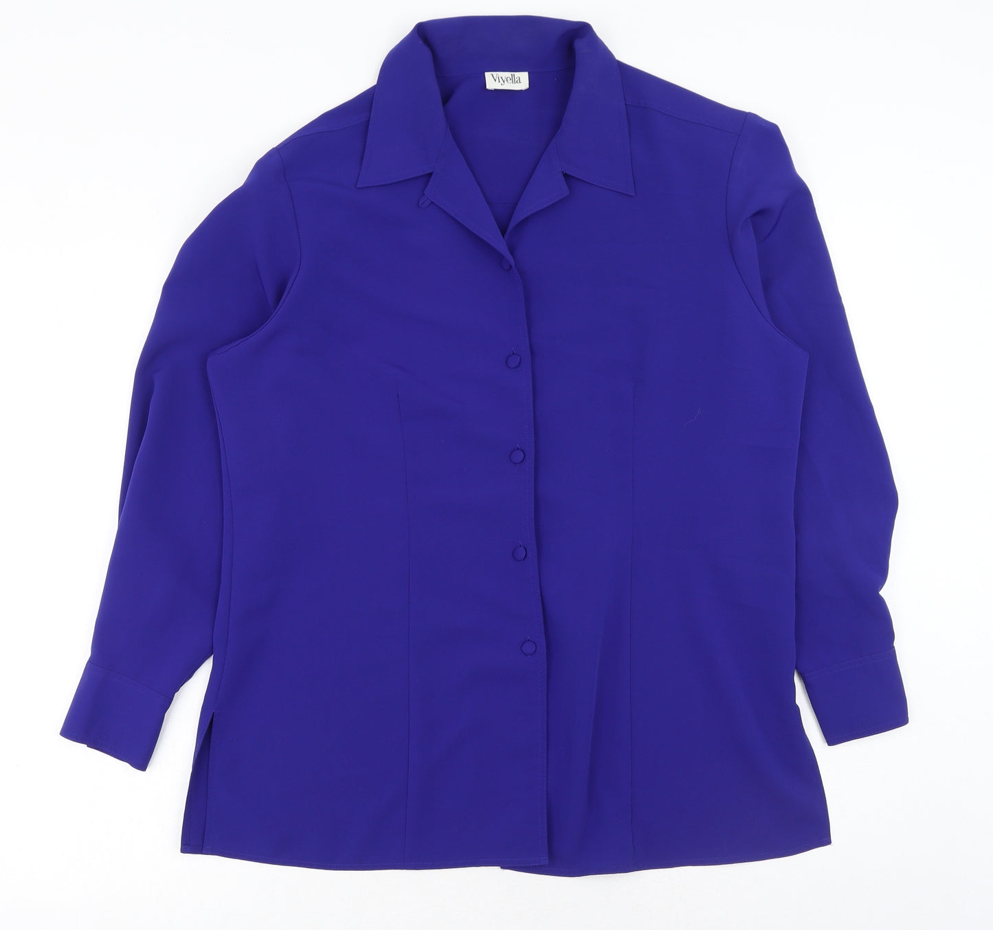 Viyella Womens Blue Polyester Basic Button-Up Size 12 Collared