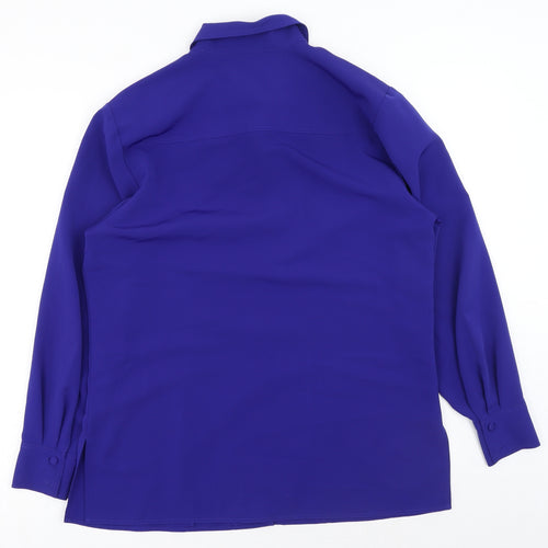 Viyella Womens Blue Polyester Basic Button-Up Size 12 Collared