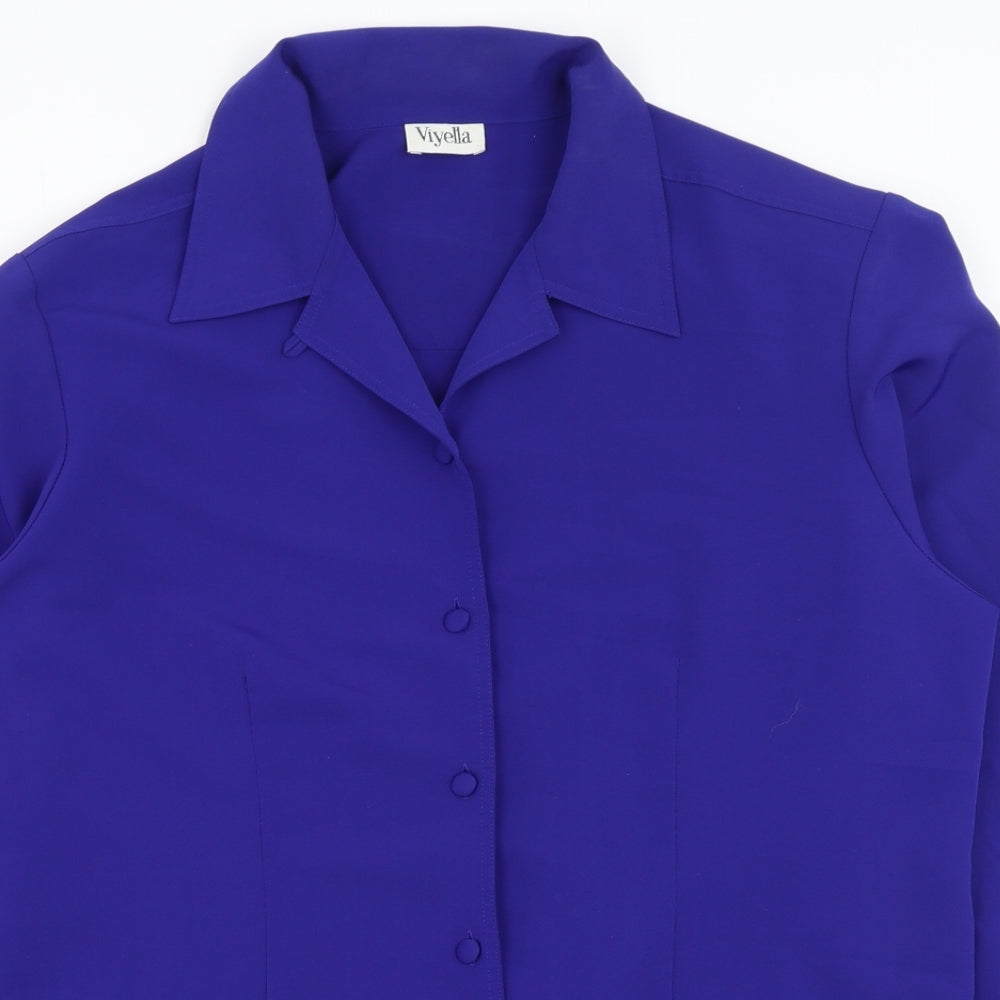 Viyella Womens Blue Polyester Basic Button-Up Size 12 Collared