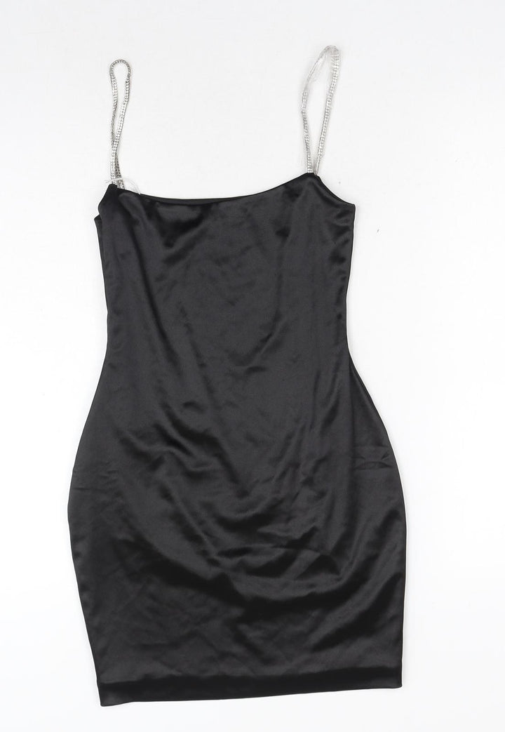 Meshki Womens Black Polyester Bodycon Size S Round Neck Zip