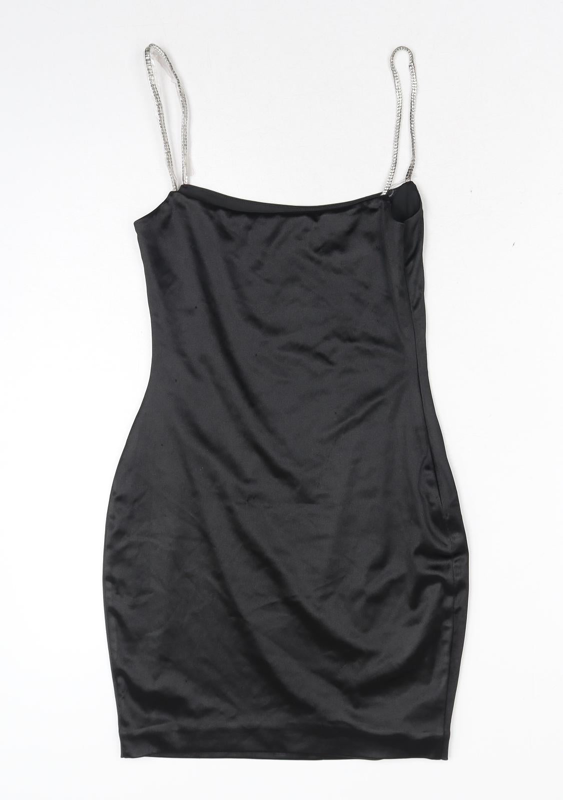 Meshki Womens Black Polyester Bodycon Size S Round Neck Zip