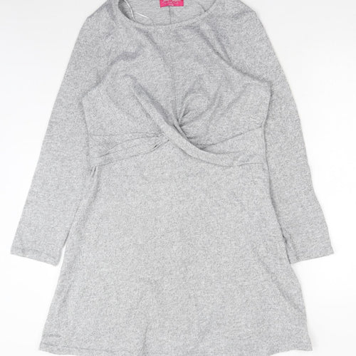 Jane Austin Womens Grey Polyester Skater Dress Size 16 Boat Neck Pullover - Twist Detail