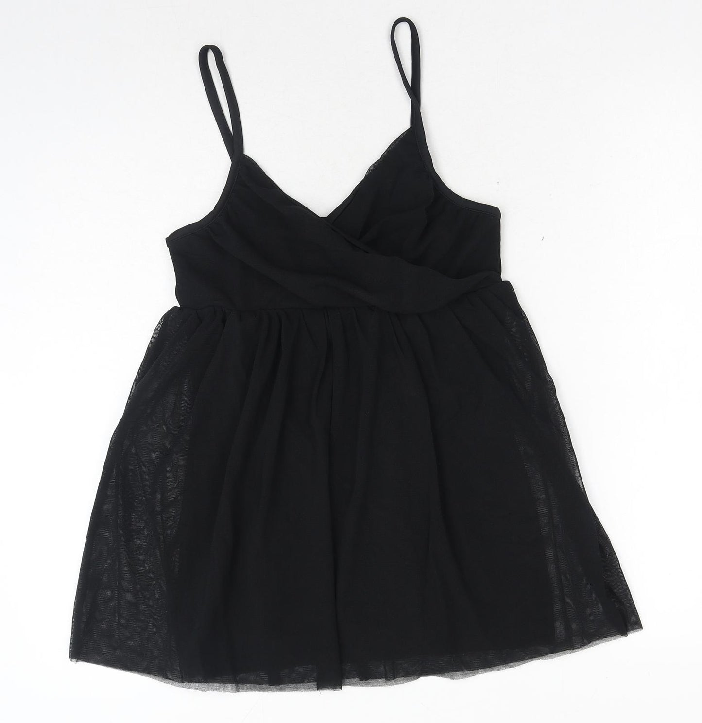 Fluid Womens Black Polyester Camisole Tank Size M V-Neck - Peplum