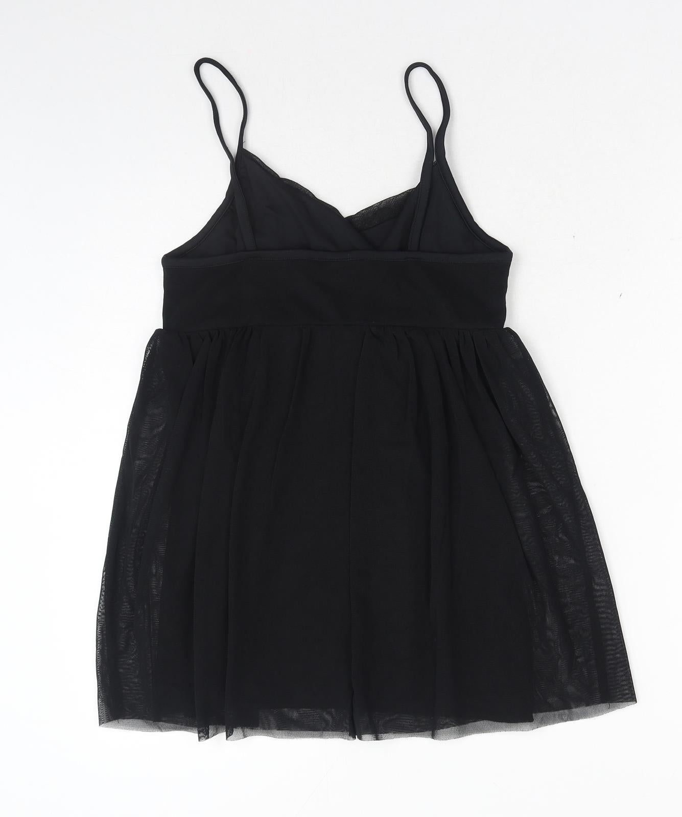 Fluid Womens Black Polyester Camisole Tank Size M V-Neck - Peplum