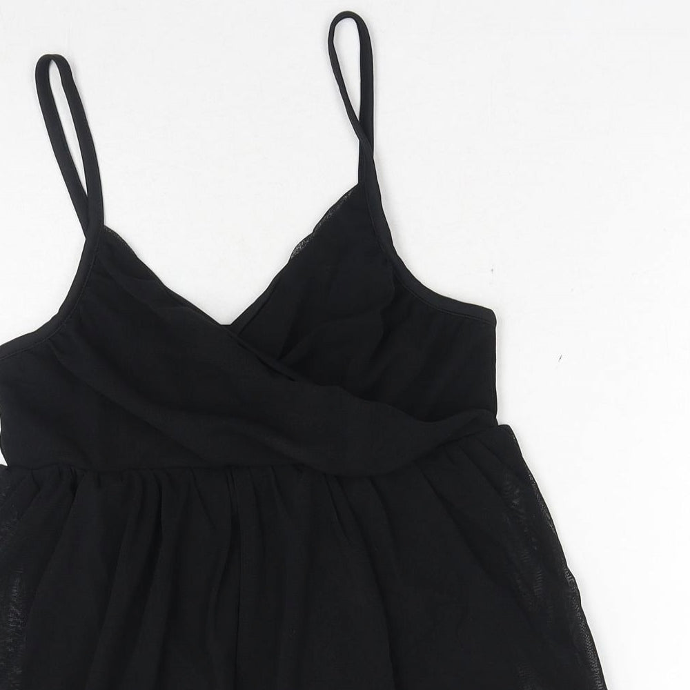 Fluid Womens Black Polyester Camisole Tank Size M V-Neck - Peplum