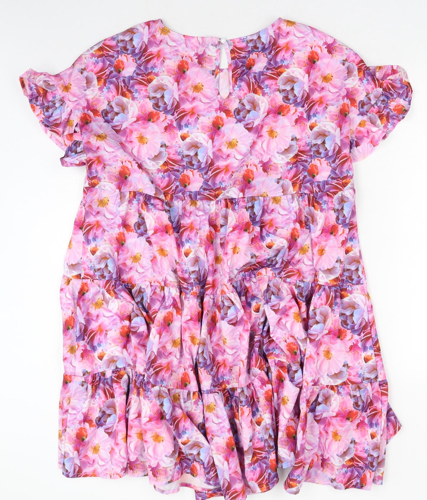 SheIn Womens Pink Floral Polyester T-Shirt Dress Size L Boat Neck Pullover