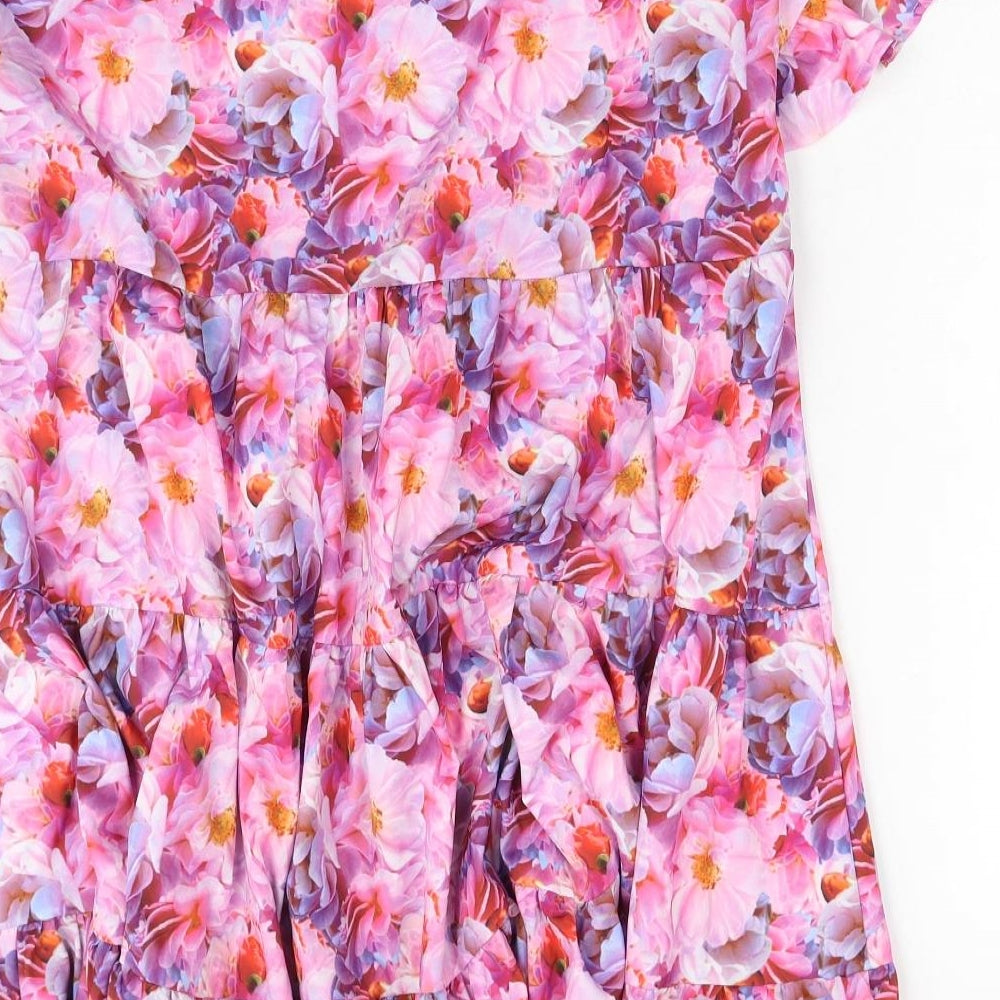 SheIn Womens Pink Floral Polyester T-Shirt Dress Size L Boat Neck Pullover