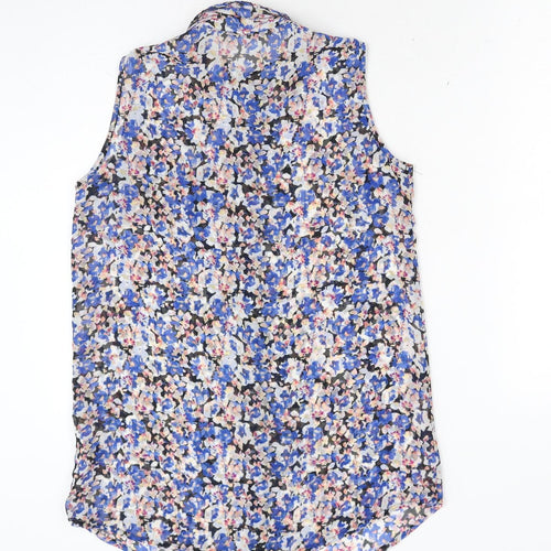 Primark Womens Blue Floral Polyester Basic Button-Up Size 8 Collared