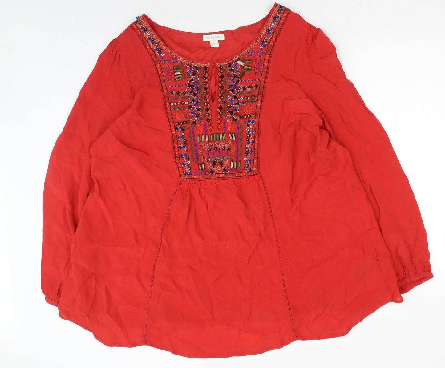 Monsoon Womens Red Viscose Basic Blouse Size 22 Boat Neck