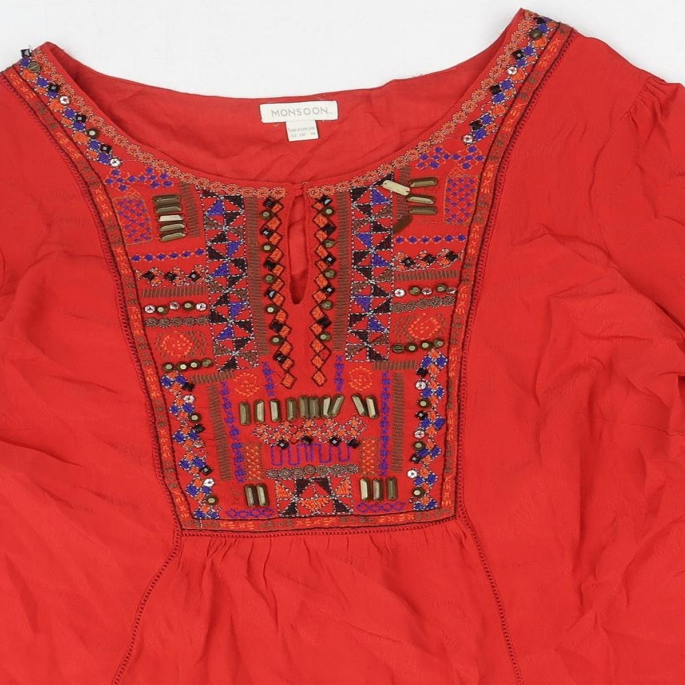 Monsoon Womens Red Viscose Basic Blouse Size 22 Boat Neck