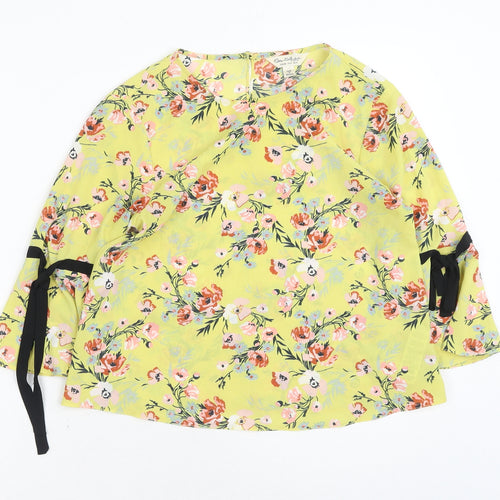 Miss Selfridge Womens Yellow Floral Polyester Basic Blouse Size 8 Round Neck