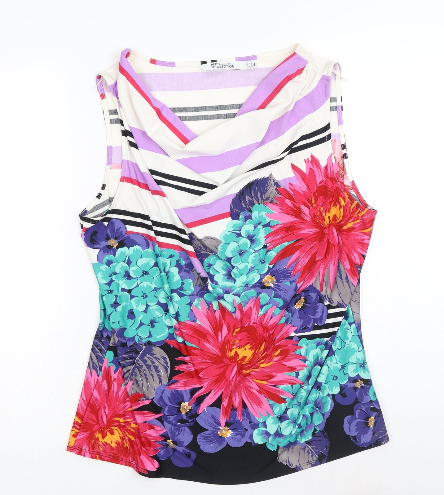 Debenhams Womens Multicoloured Floral Polyester Basic Blouse Size 16 Cowl Neck