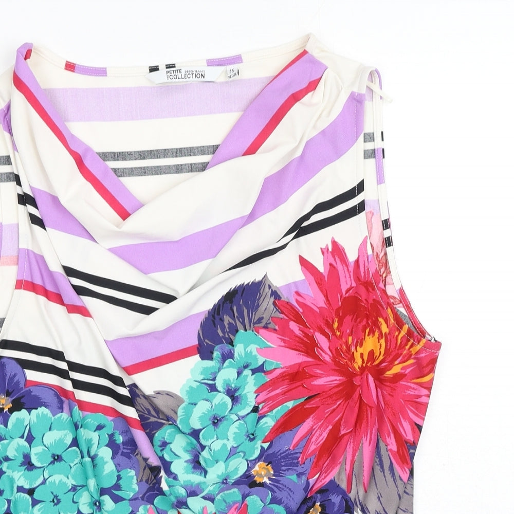 Debenhams Womens Multicoloured Floral Polyester Basic Blouse Size 16 Cowl Neck