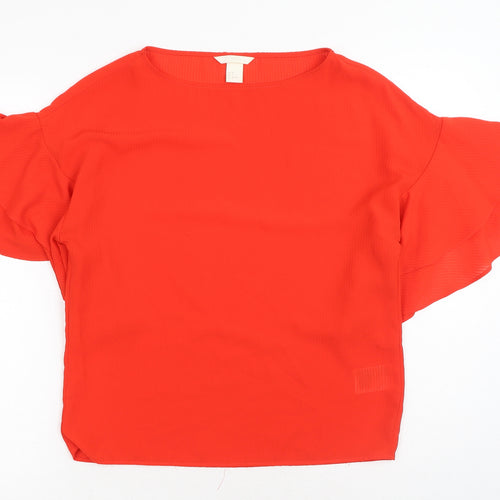 H&M Womens Red Polyester Basic Blouse Size 4 Round Neck