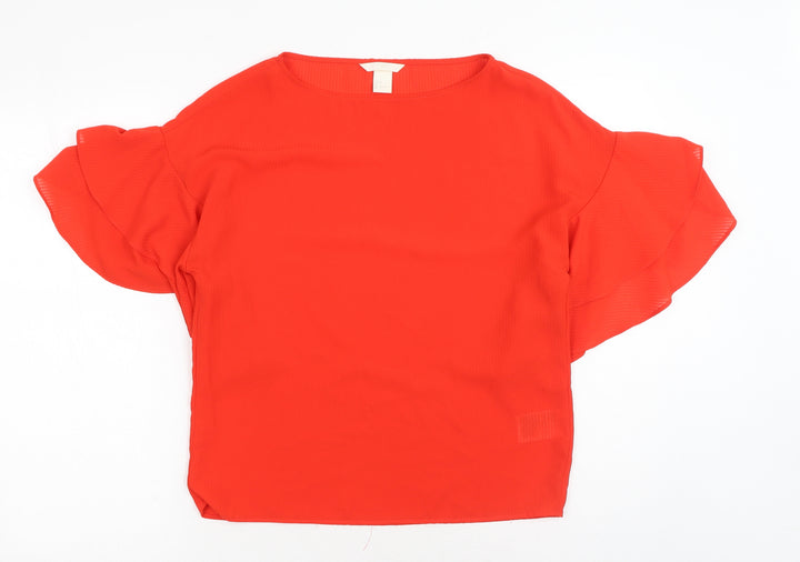 H&M Womens Red Polyester Basic Blouse Size 4 Round Neck