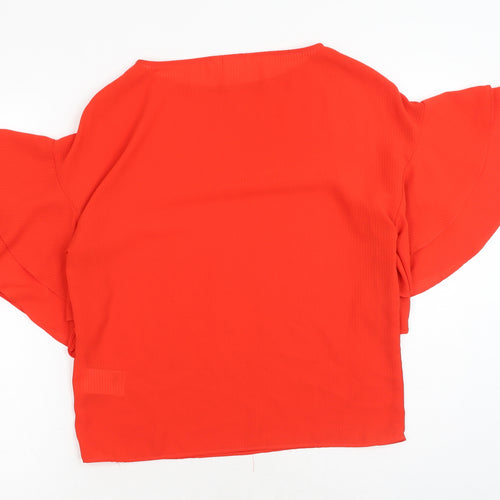H&M Womens Red Polyester Basic Blouse Size 4 Round Neck