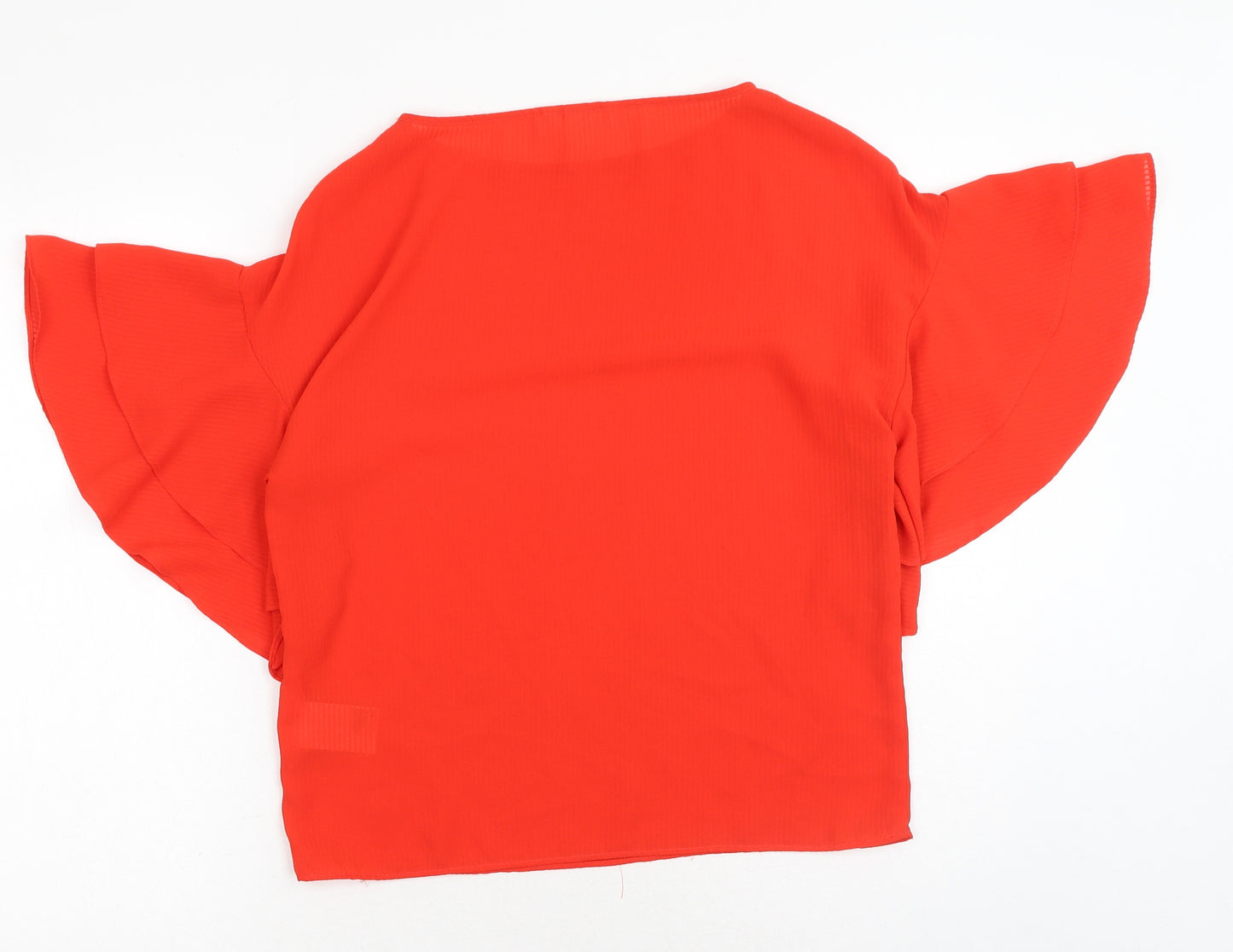 H&M Womens Red Polyester Basic Blouse Size 4 Round Neck