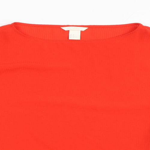 H&M Womens Red Polyester Basic Blouse Size 4 Round Neck