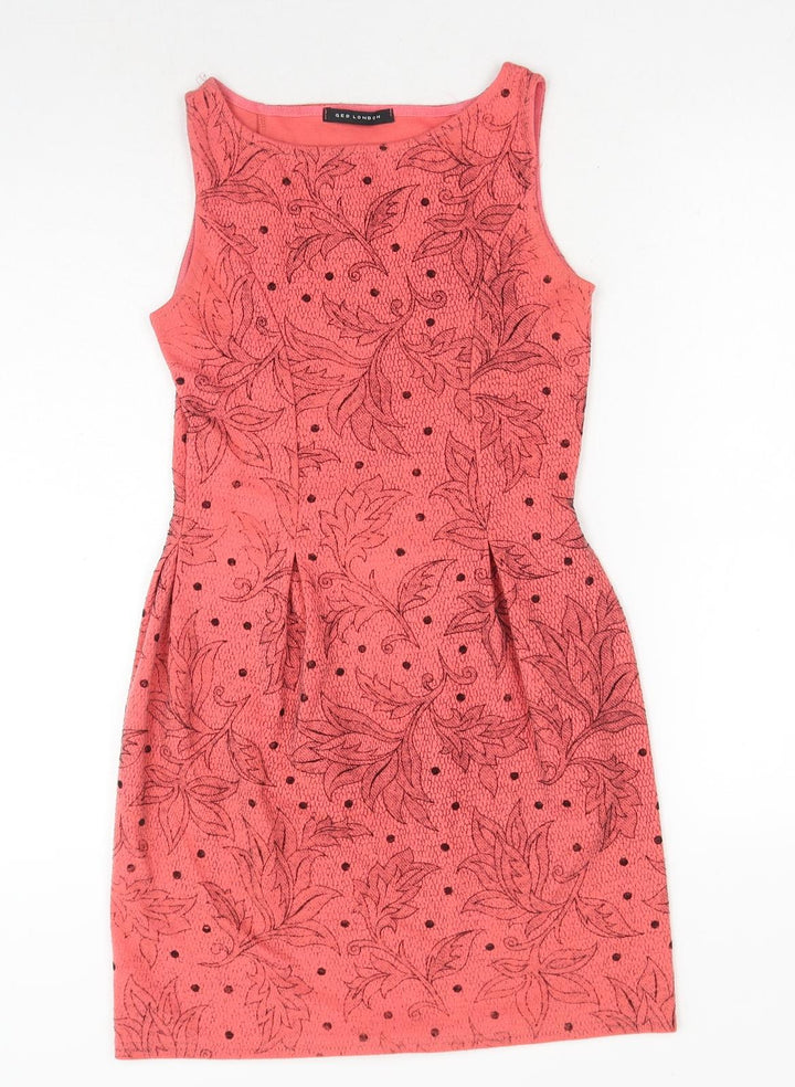 QED London Womens Pink Floral Polyester Sheath Size S Boat Neck Pullover