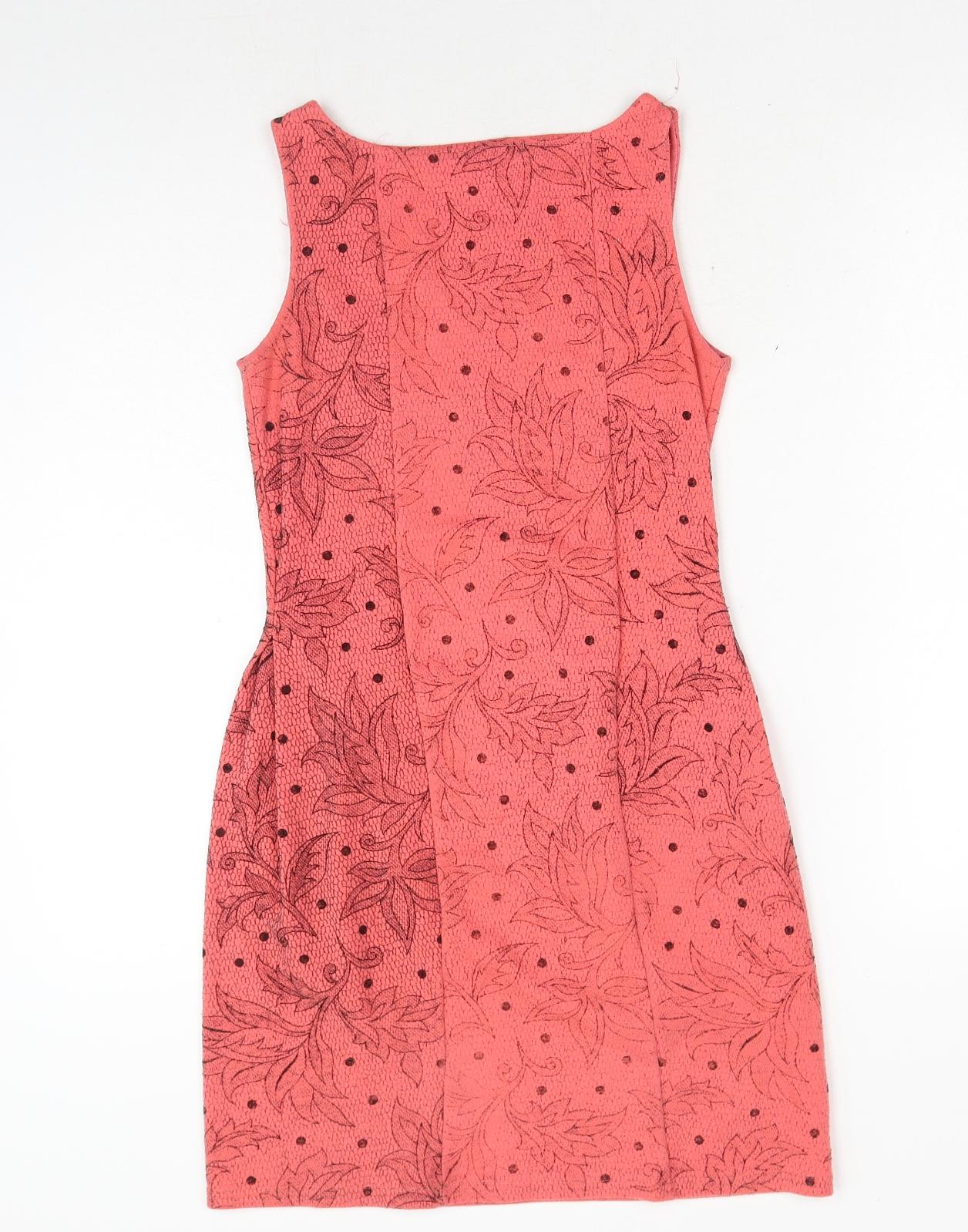 QED London Womens Pink Floral Polyester Sheath Size S Boat Neck Pullover