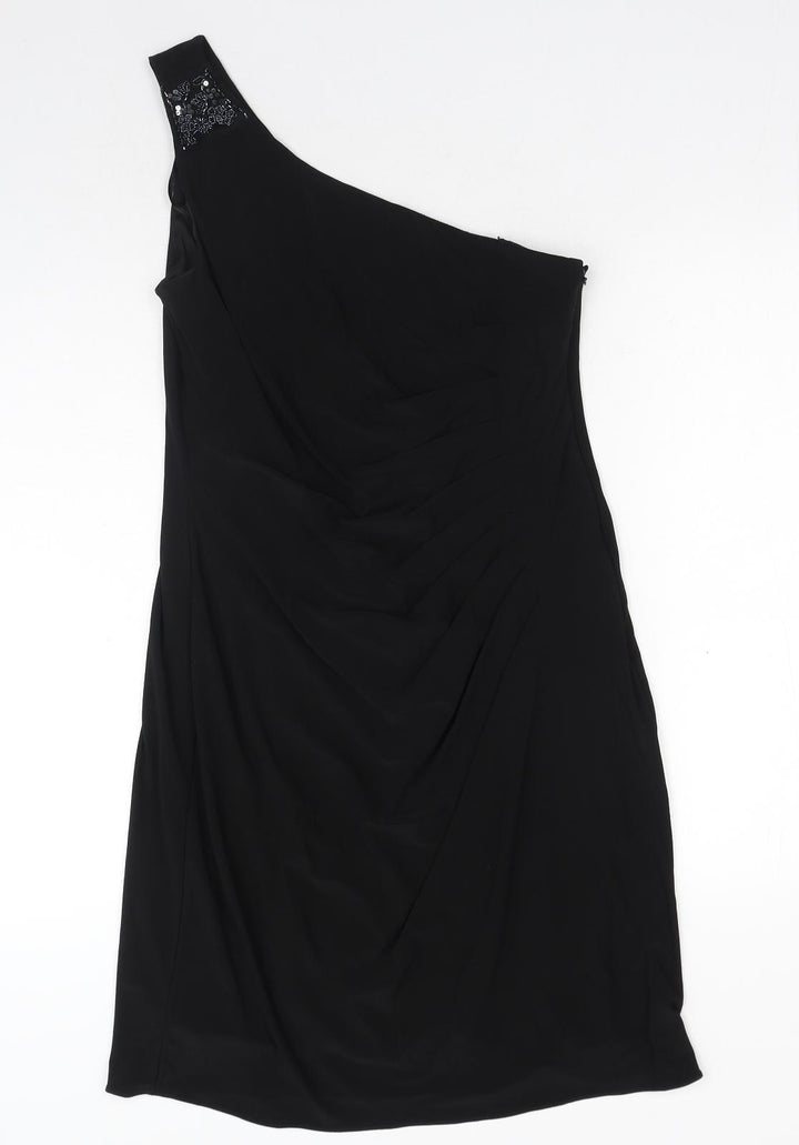 JS Boutique Womens Black Polyester A-Line Size 14 Off the Shoulder Zip