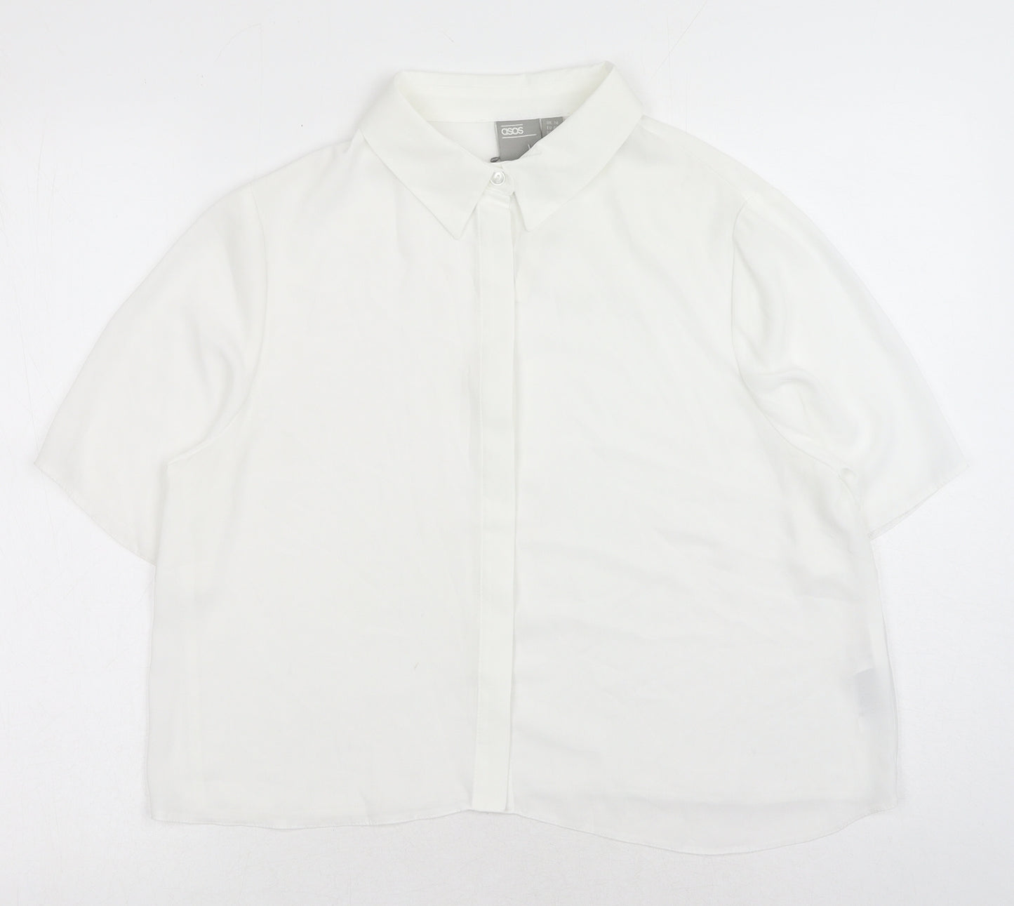ASOS Womens White Polyester Basic Button-Up Size 14 V-Neck