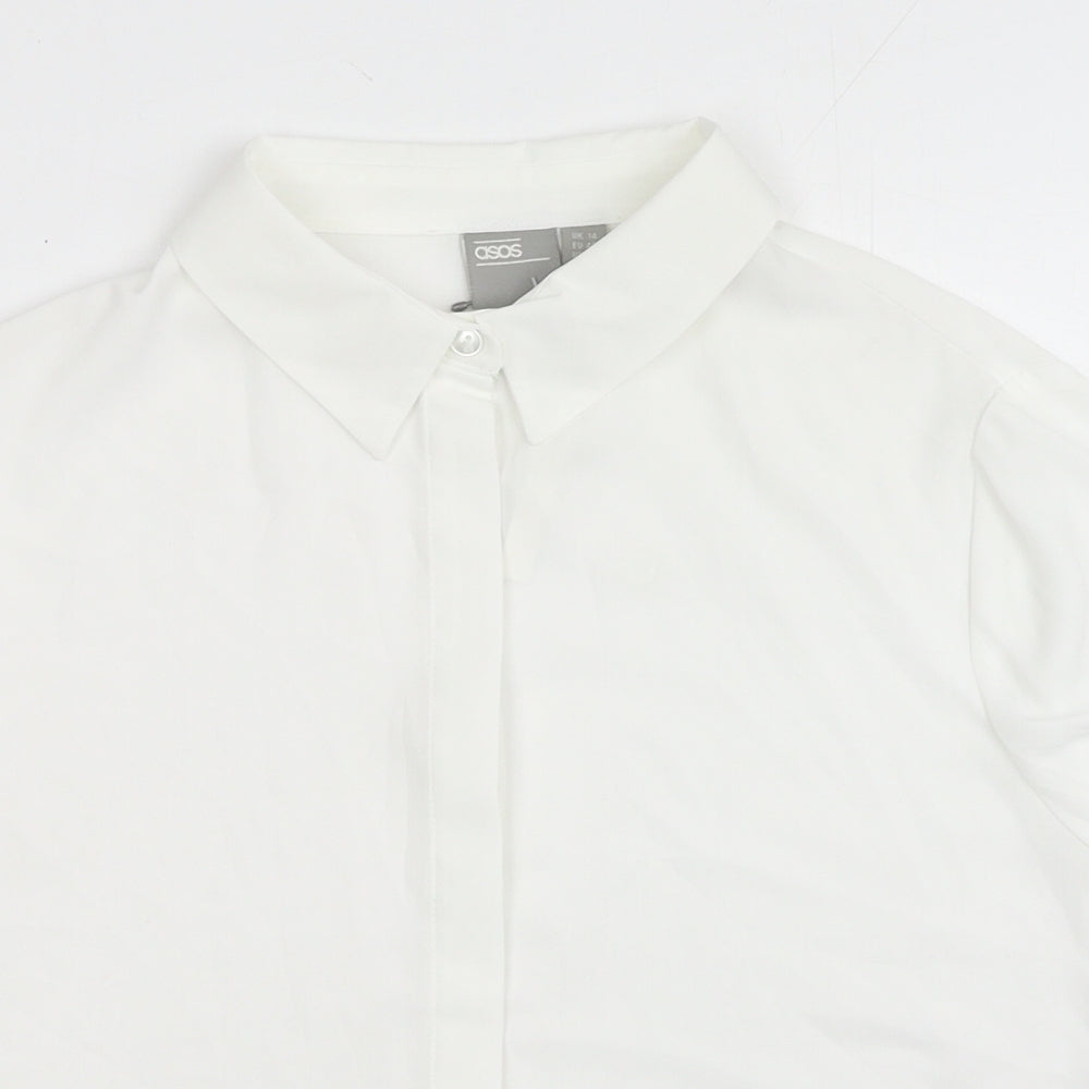 ASOS Womens White Polyester Basic Button-Up Size 14 V-Neck