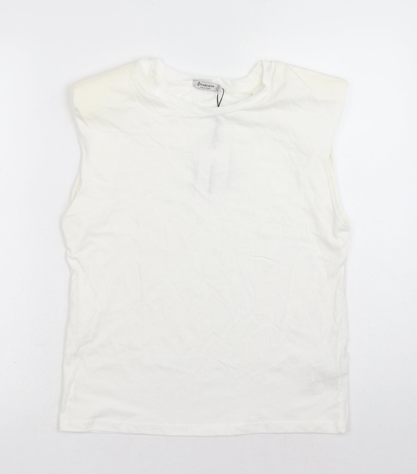 Stradivarius Womens White Cotton Basic Tank Size M Round Neck