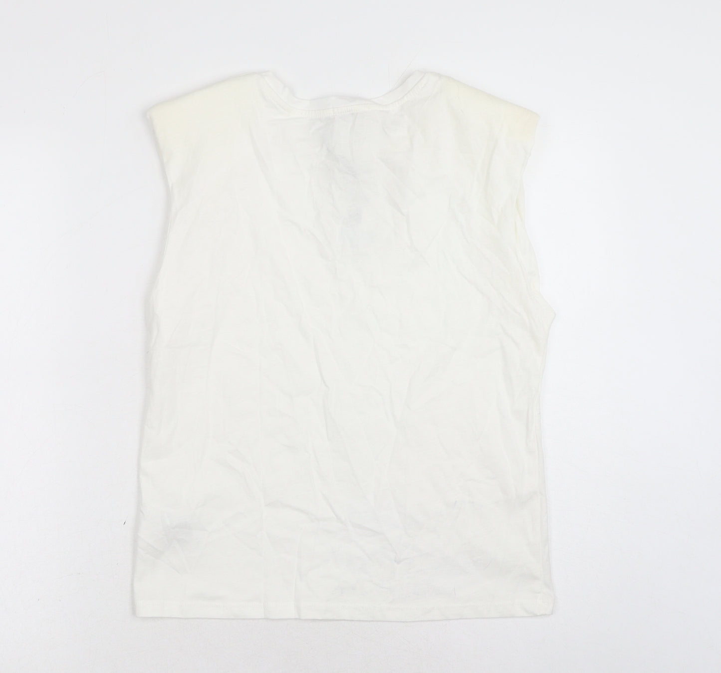 Stradivarius Womens White Cotton Basic Tank Size M Round Neck
