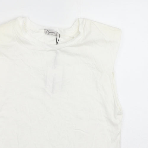 Stradivarius Womens White Cotton Basic Tank Size M Round Neck