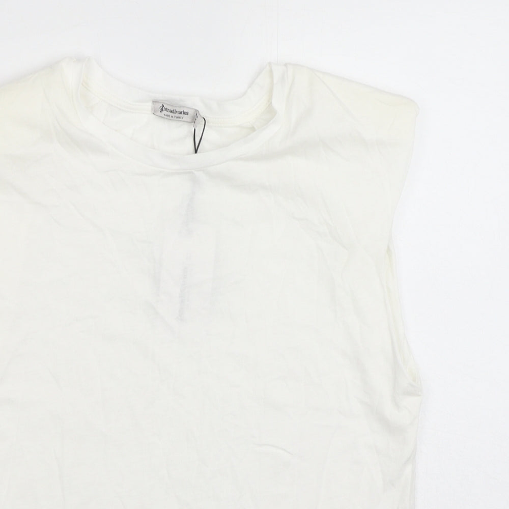 Stradivarius Womens White Cotton Basic Tank Size M Round Neck