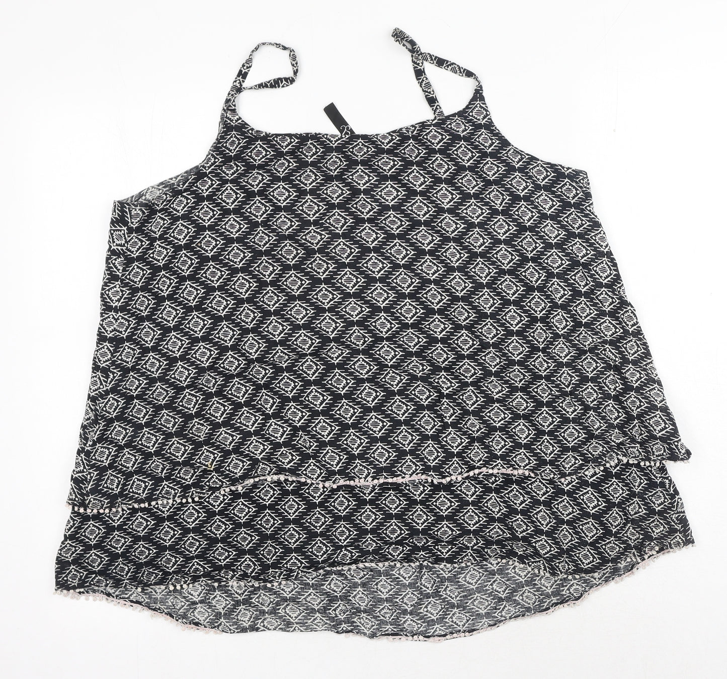 Debenhams Womens Black Geometric Viscose Basic Tank Size 20 Square Neck
