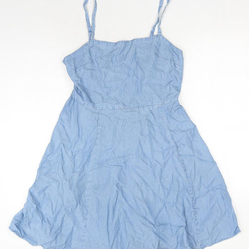 Gap Womens Blue Cotton Skater Dress Size M Square Neck Pullover - Shirred Back