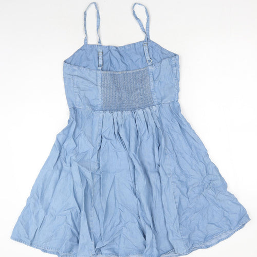 Gap Womens Blue Cotton Skater Dress Size M Square Neck Pullover - Shirred Back