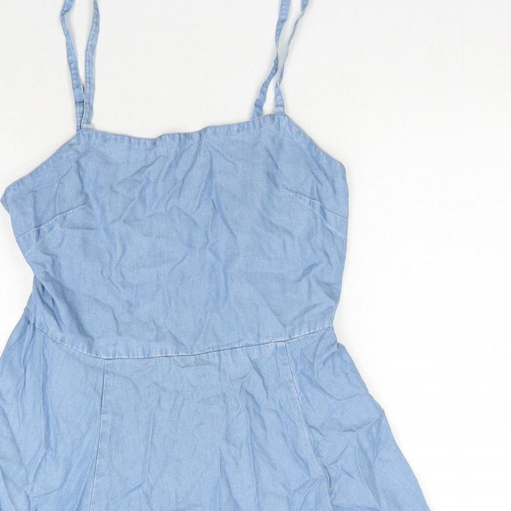 Gap Womens Blue Cotton Skater Dress Size M Square Neck Pullover - Shirred Back