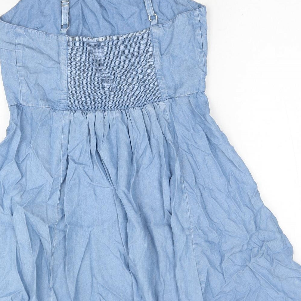 Gap Womens Blue Cotton Skater Dress Size M Square Neck Pullover - Shirred Back