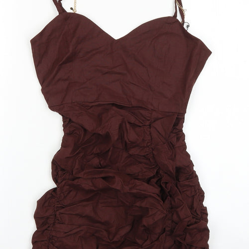 Zara Womens Brown Cotton Mini Size XS Sweetheart Zip - Chain Detail