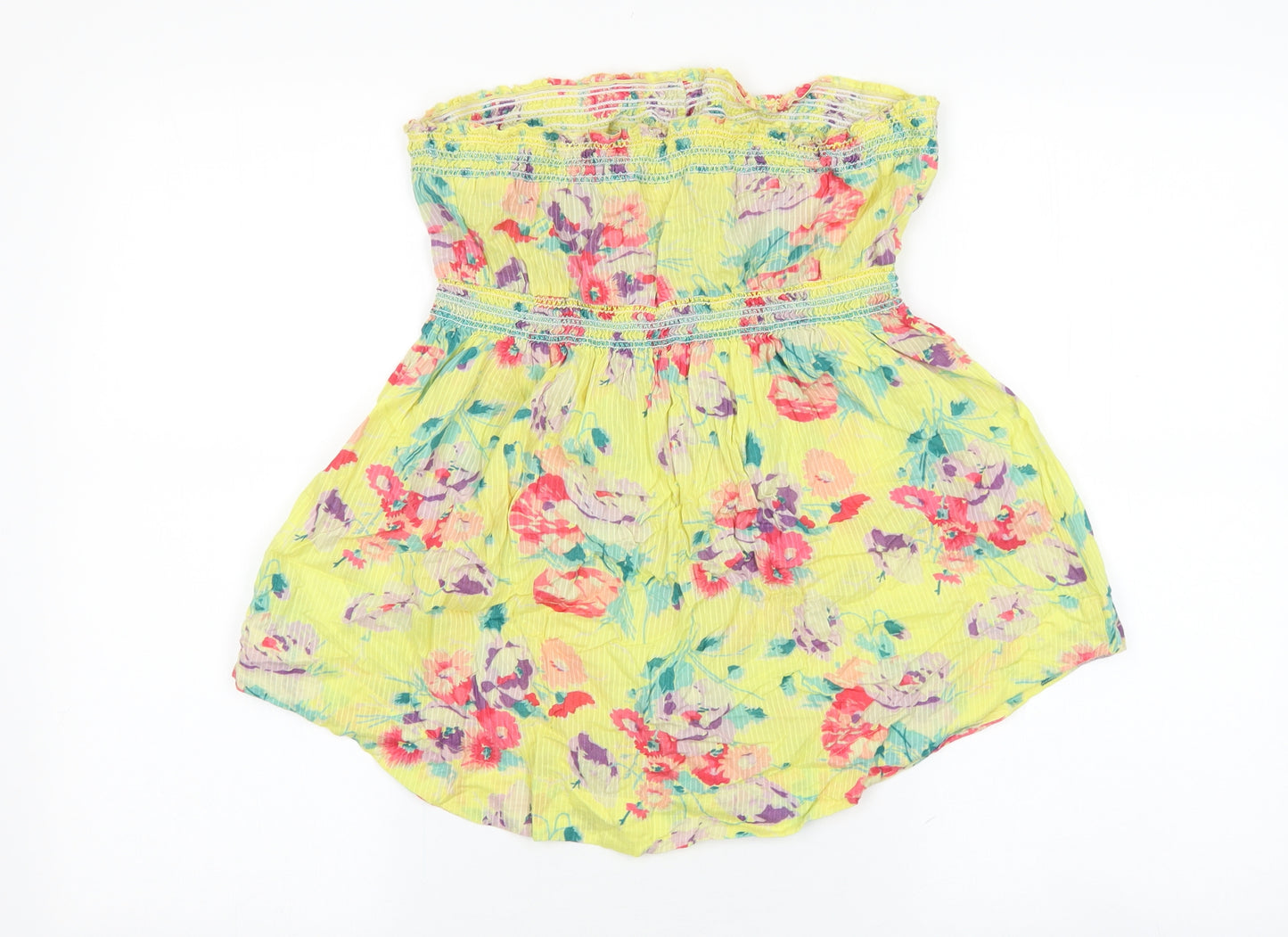 New Look Womens Yellow Floral 100% Cotton Basic Blouse Size 14 Off the Shoulder