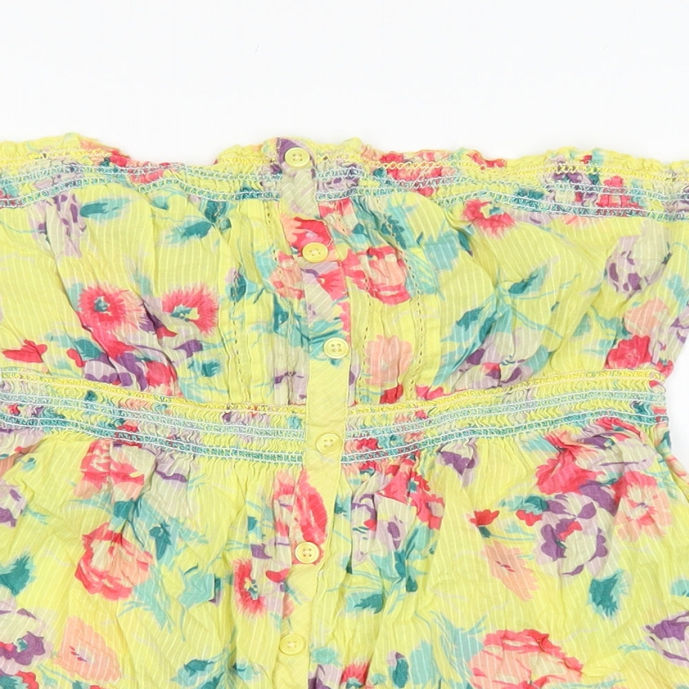 New Look Womens Yellow Floral 100% Cotton Basic Blouse Size 14 Off the Shoulder