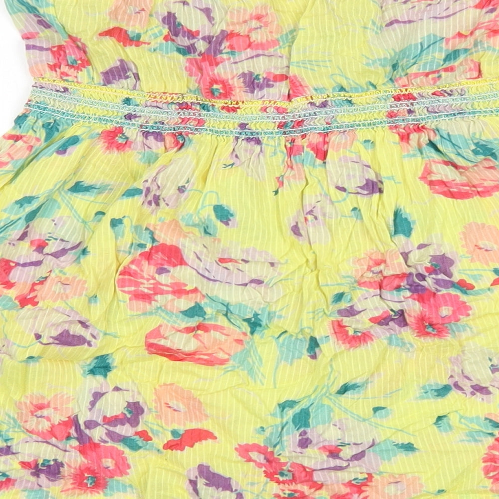 New Look Womens Yellow Floral 100% Cotton Basic Blouse Size 14 Off the Shoulder